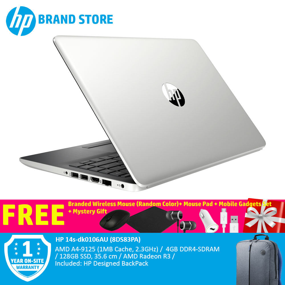 HP 14-cm0119AU Notebook Scarlet Red 7EW60PA/ HP 14s-dk0106AU Silver 8DS83PA/AMD A4-9125/14IN/4GB/128GB SSD/AMD Radeon R3/Win10+Free HP Wireless Mouse (Random Color)+ Mouse Pad + Mobile Gadgets Set + Mystery Gift Malaysia