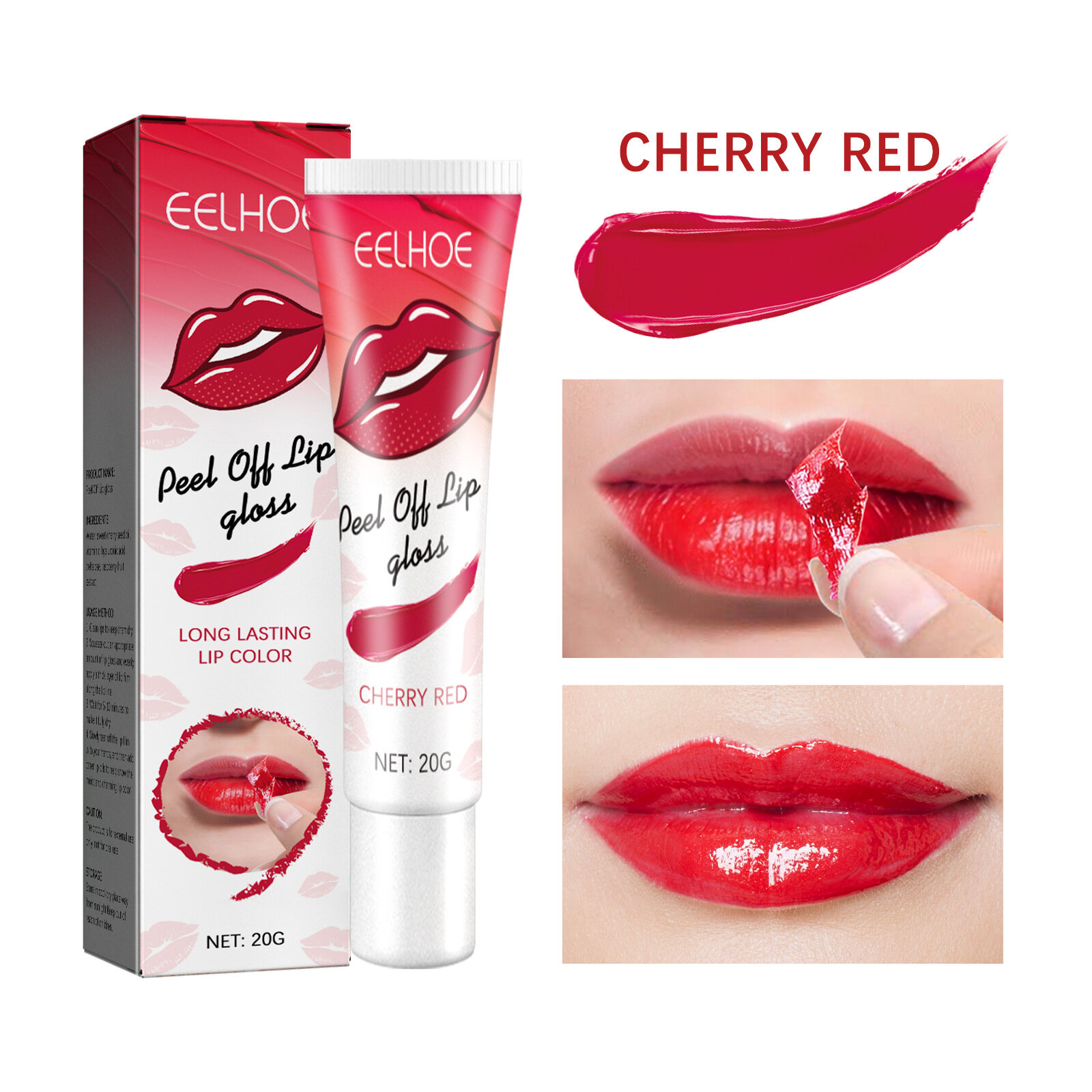 Eelhoe Peel Off Lip Gloss Moisturizing And Create A Long-lasting Color That Is Not Easy To Fade. Matte And Tearable Lip Gloss Lipstick Sexy Red Waterproof Long Gloss Pull Moisturizer Mask Lasting Tear Lint Lip Makeup Cosmetic Product 20g