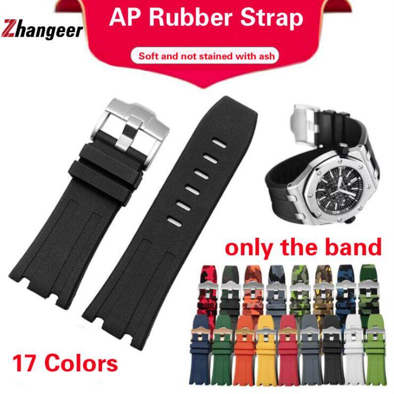 zhangeer 28mm Width AP Concave Interface Rubber Watchband Sports Watch Strap Mens Waterproof Watch Band Camouflage Wristwatches Band For Audemars Piguet