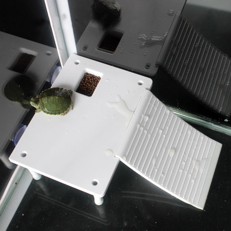 Plastic Turtle Basking Platform Reptile Ramp Ladder Resting Terrace with 2PCS Suction Cups for Frogs