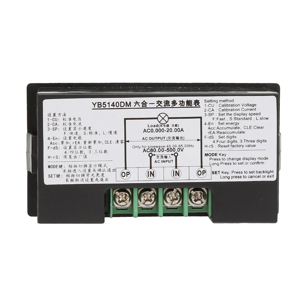 YB5140DM Multi Function AC Ampere Meter Voltmeter 0~20A Digital Display 60~500V