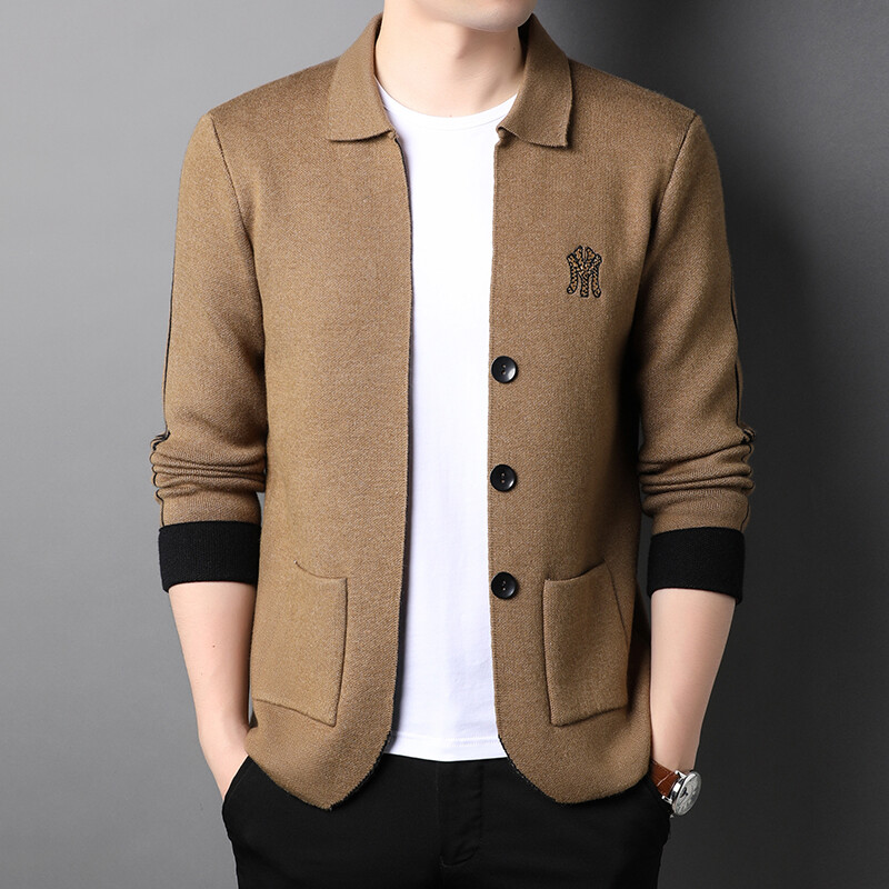 Davidso New Mens Knitwear Cardigan Business Casual Jacket Button Up Cotton Sweater with Pockets