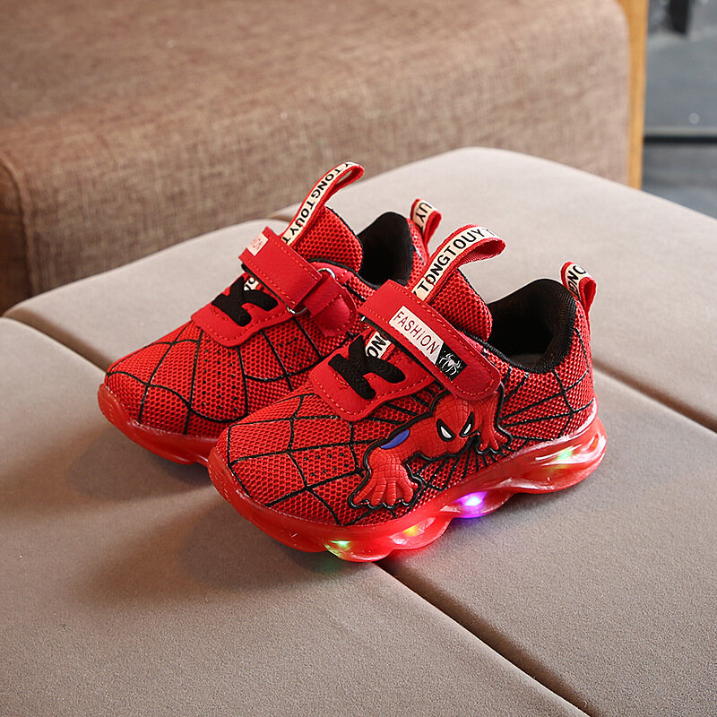 New Children Spiderman Shoes Night Flash Sports LED Light Shoes for Kids Sneaker Boys Girls Toddler Shoes