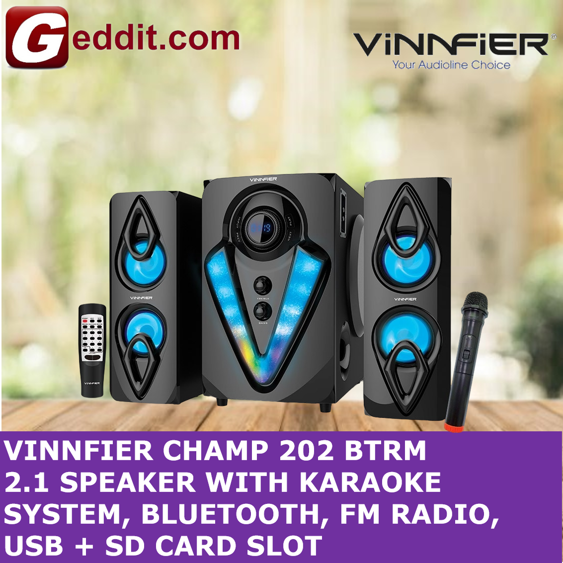 VINNFIER CHAMP 202 BTRM 2.1 SPEAKER WITH KARAOKE SYSTEM, BLUETOOTH, FM