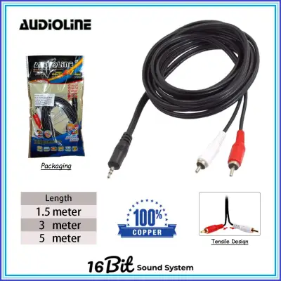 AUDIOLINE Stereo Audio AUX 3.5mm to 2 RCA L/R Cable (1.5 / 3 / 5 Meter)