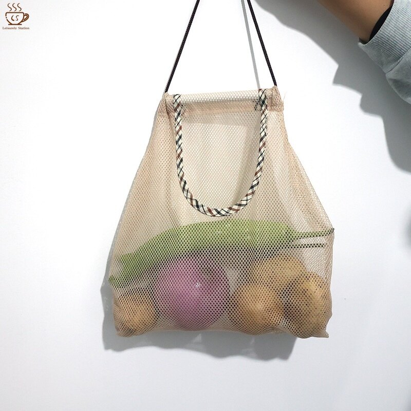Hanging Mesh Net Storage Bags / Garlic Onion Hanging Bag Storage Bag Organizer/Foldable Net String Bag / Reusable Fruit Vegetables Storage Basket Totes/ Bathroom Bath Toy Bag/ Storage Bag for Kitchen Bathroom