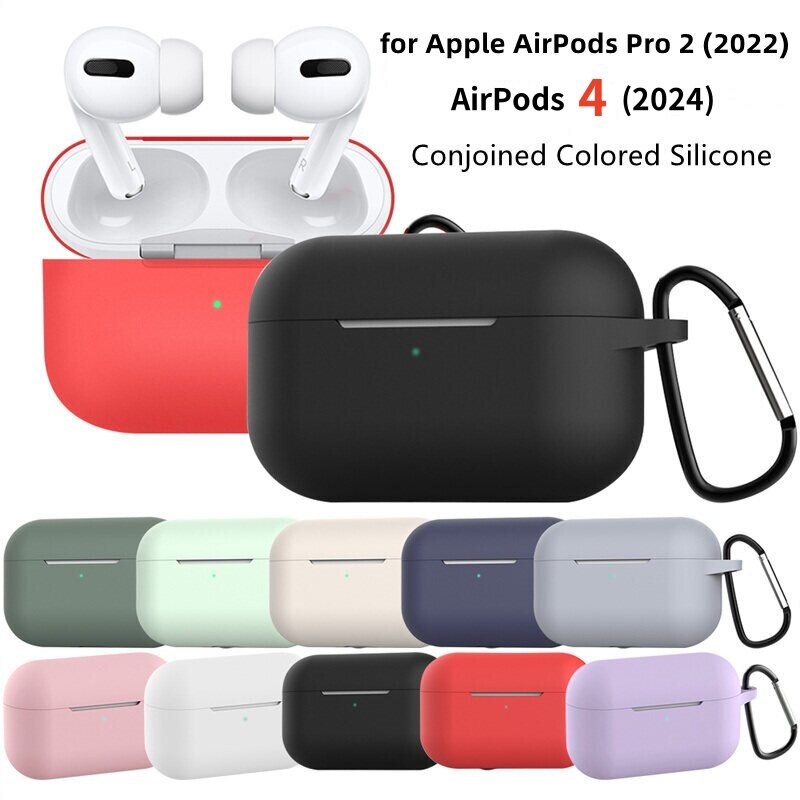 Vỏ bảo vệ tai nghe bluetooth không dây bằng Silicone dính liền màu trơn tối giản cho Apple Airpod 4 Vỏ chống sốc cho AirPods Pro 3 2 1 phụ kiện hộp sạc