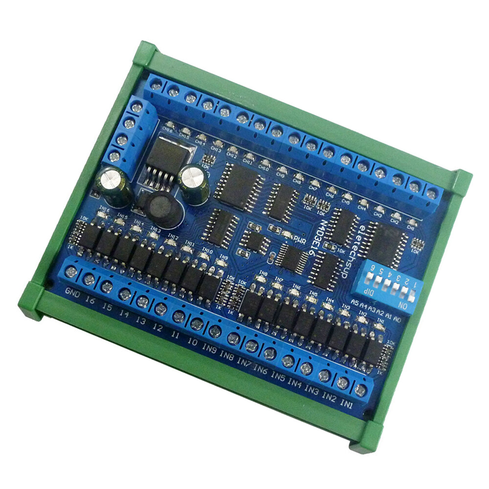 DC 6.5-30V 16CH RS485 Input Output Port Remote Control Switch PLC IO Expansion Board DIN35 Modbus RTU NPN Low Level Module