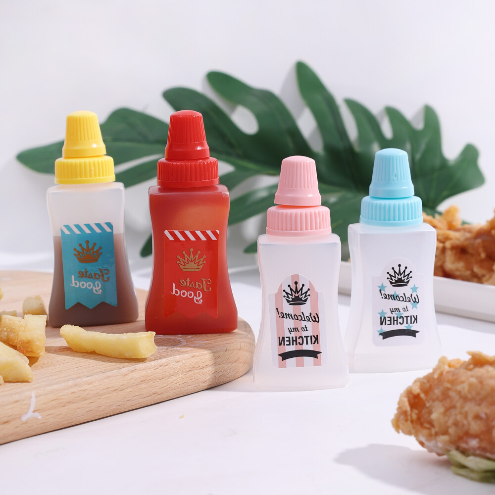 2pcs/set Mini Condiment Squeeze Bottles Portable Small Sauce Salad Dressing Container Bento Box Sauce Squeeze Bottle