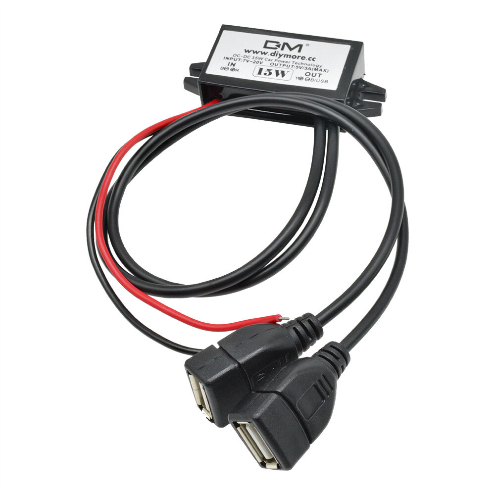 Diymore DC-DC 12v to 5v 3A 15W step-down usb power module female port converter potting waterproof power module for phone charger