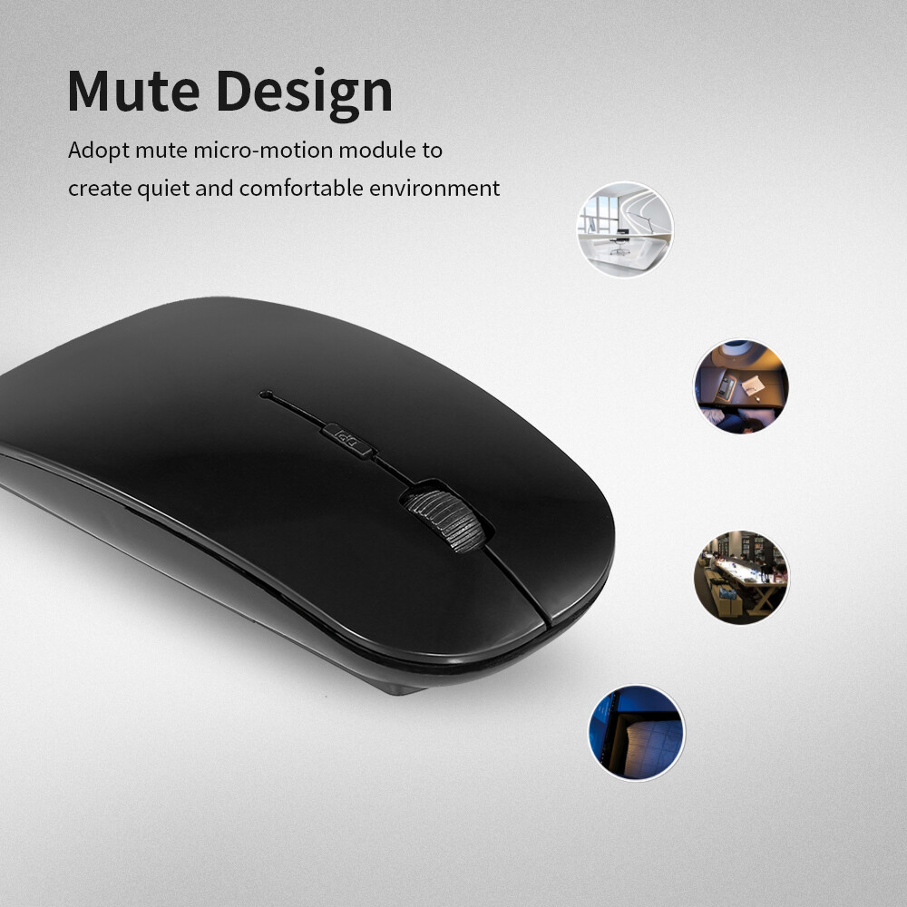2.4G Wireless Mouse Portable Ultra-thin Mute Mouse 4 Keys Wireless Optical Mouse 1600DPI for Desktop Computer Laptop Black