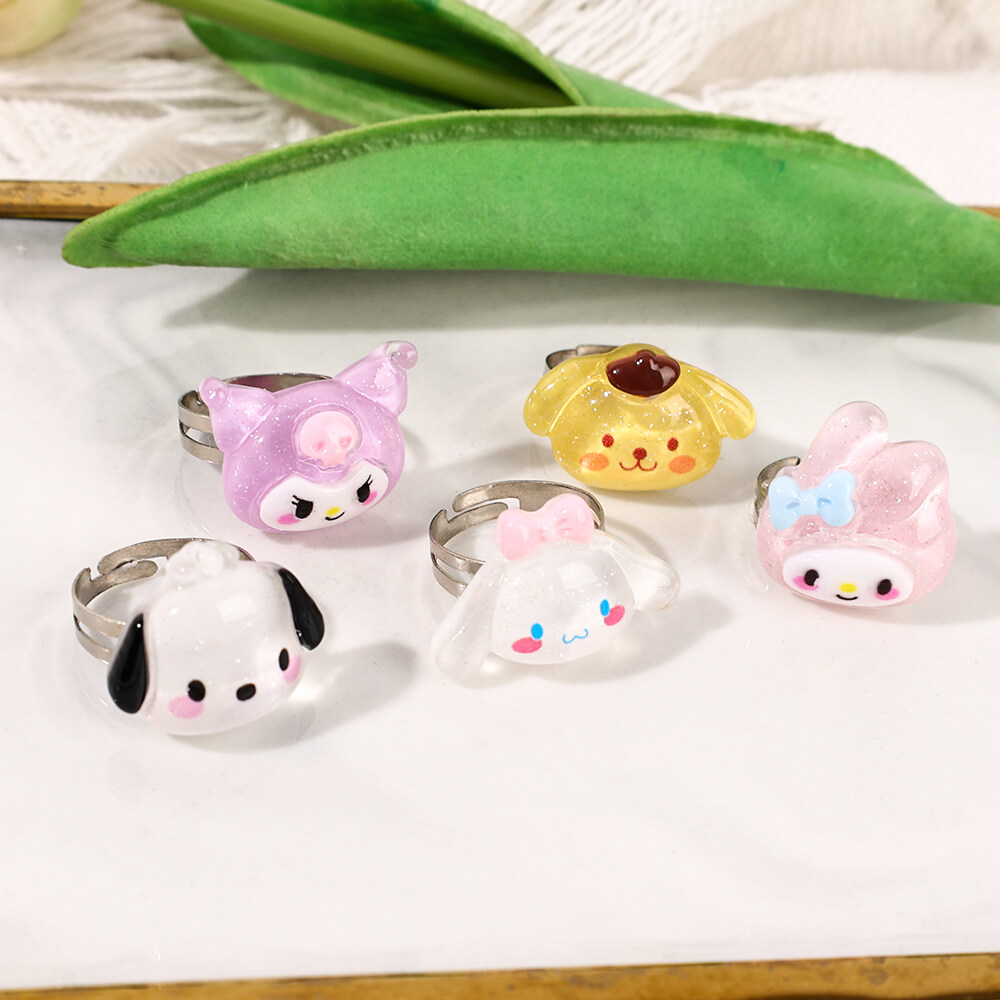 Nhẫn Đôi Nhẫn Đeo Tay Dòng Sanrio Flash Cinnamoroll Kuromi Anime Trong Suốt Dễ Thương Hở Điều Chỉnh Được Hoạt Hình Dễ Thương