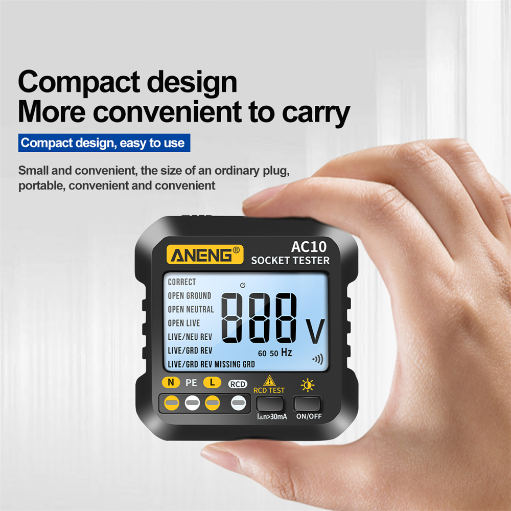 diymore Máy Kiểm Tra Ổ Cắm AC10 Máy Dò Phích Cắm Máy Dò Pha Kiểm Tra Pha Phân Cực Phích Cắm Không Dây Đồng Hồ Vạn Năng Kỹ Thuật Số Phích Cắm US/EU