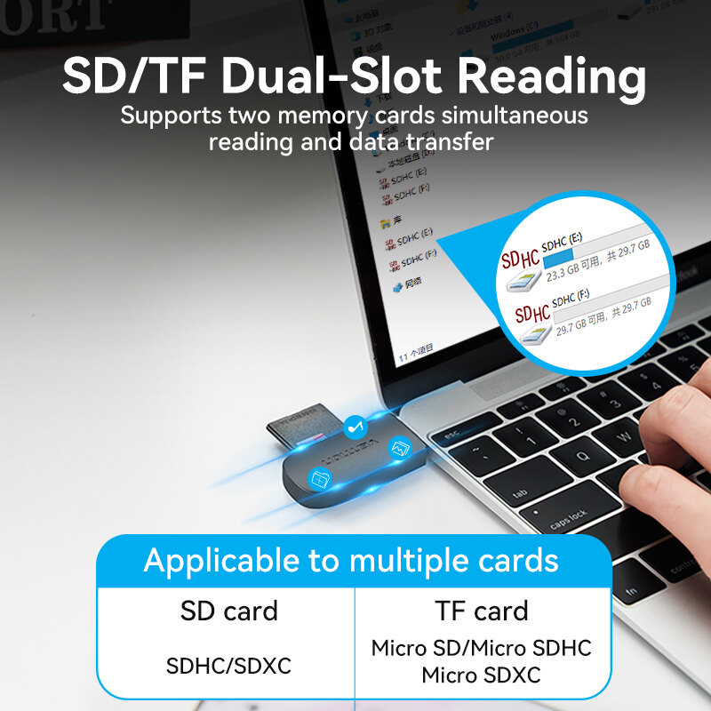 Vention Đầu Đọc Thẻ Nhớ Type C USB 3.0 C Sang SD TF Micro SD Bộ Chuyển Đổi Cho Máy Tính Xách Tay iPhone 16 15 Samsung Huawei Xiaomi Android OTG Type C Memory Card Reader