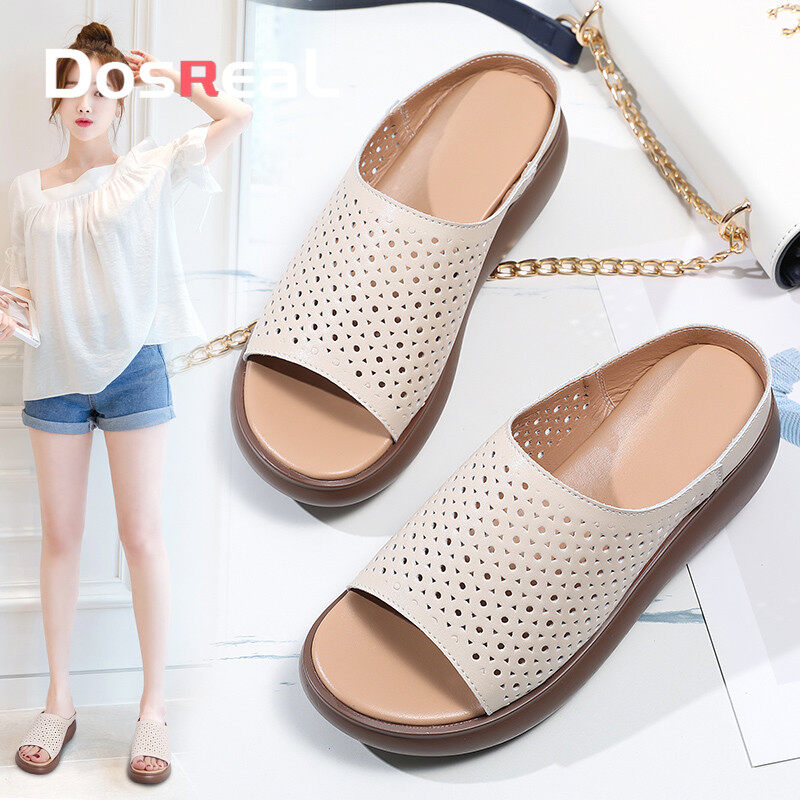 DOSREAL Womens High Heels Sandals Thick Bottom Casual Shoes Ladies Hollow Leisure Summer Wedges Sandals Woman Shoes Platform Mules Slipper
