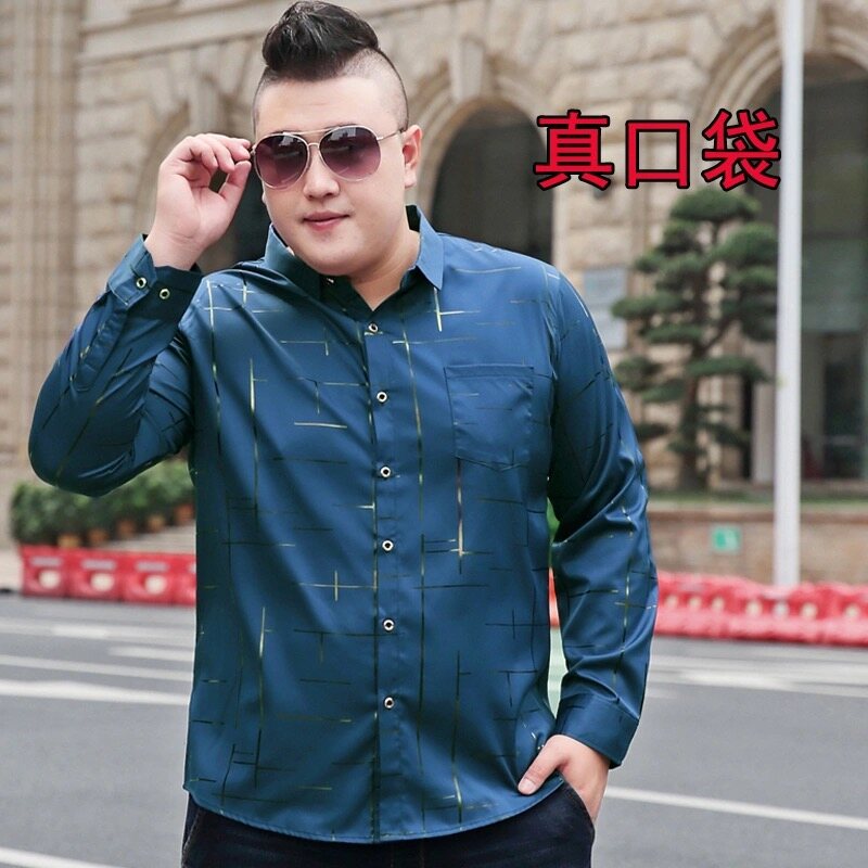 【M-7XL】130KG Can Wear Large Fat Oversize Big Plus Size Mens Stripe Long Sleeve Shirt Thin Loose Fashion Casual Top For Men Spring