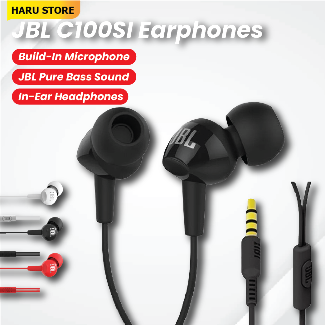 JBL C100SI 3.5mm Wired Bass Stereo Earphones With Mic For