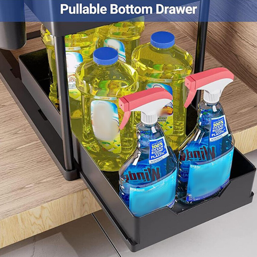 2 Tier Under Sink Storage Organizer Sliding Drawer Multipurpose Rack Cabinet Under Sink Storage Rack Bathroom Kitchen Organizer