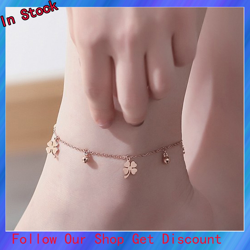 duiyidang® Lucky Clover Bells Charm Anklet Foot Chain Women Summer Sandal Ankle Bracelet