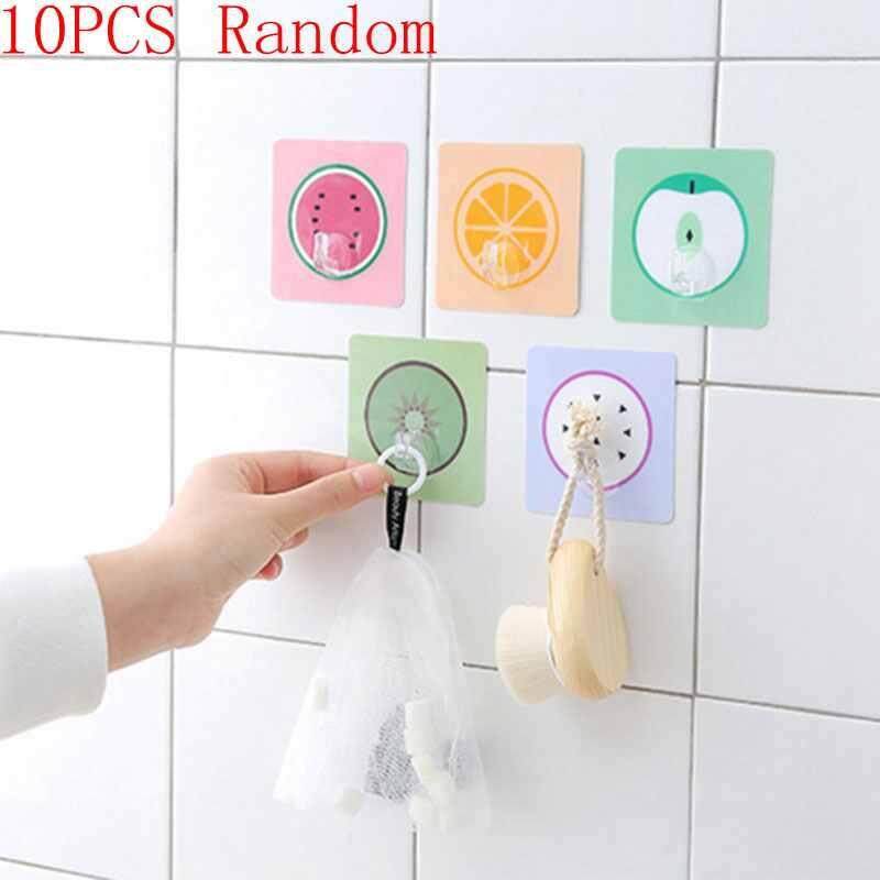 10 PCS Creative Fruit Shapes Paste Seamless Wall Adhesive Door Hook Wall Multi-Use Hook Up (Random Color)