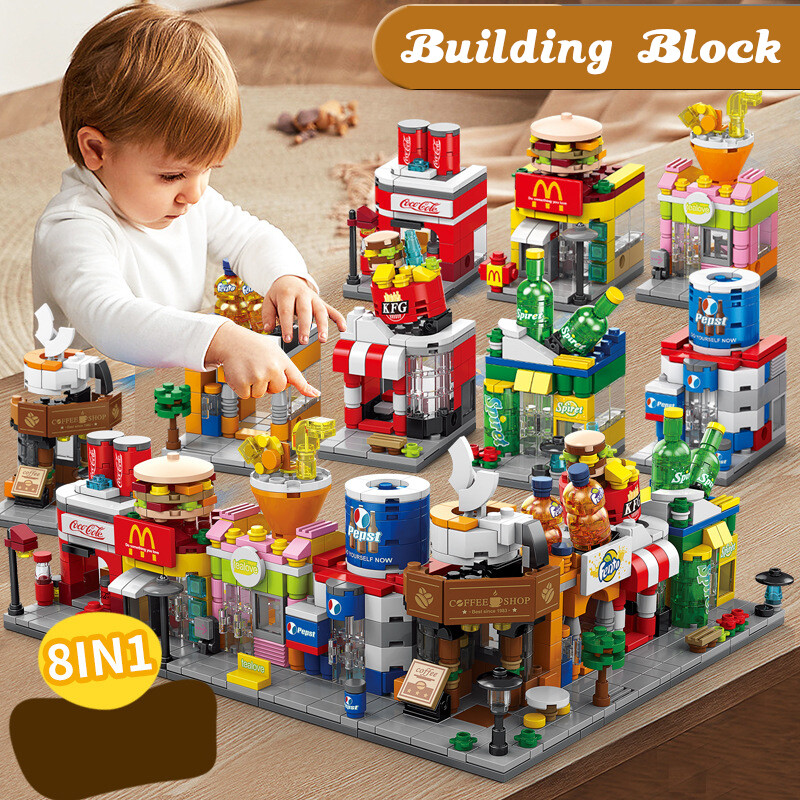 Streetscape Building Block Bricks Toy Assembly Particle Children Development Education Collection Toys Puzzle Boys And Girls Birthday Gifts Kids toys