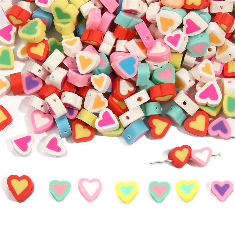 30pcs/Bag 10x9mm Clay Spacer Beads Heart Shape Polymer Clay Beads For Jewelry Making DIY Handmade Crafts Accessories