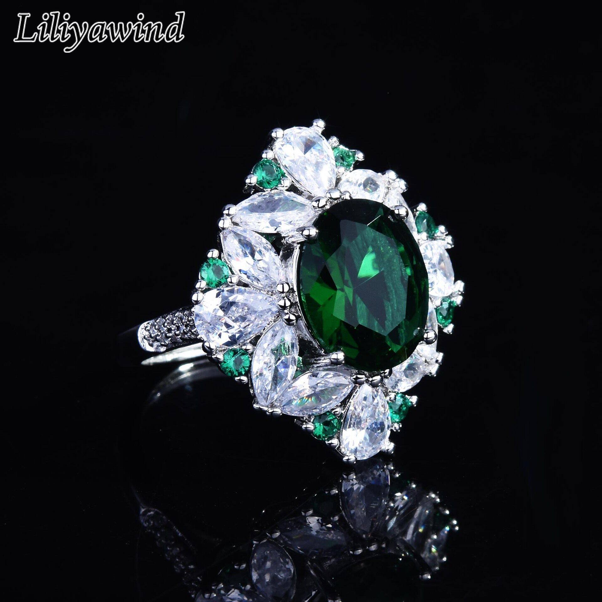 Liliya Luxury Shiny Green Diamond Round Lace Woman Ring For Wedding Engagement...