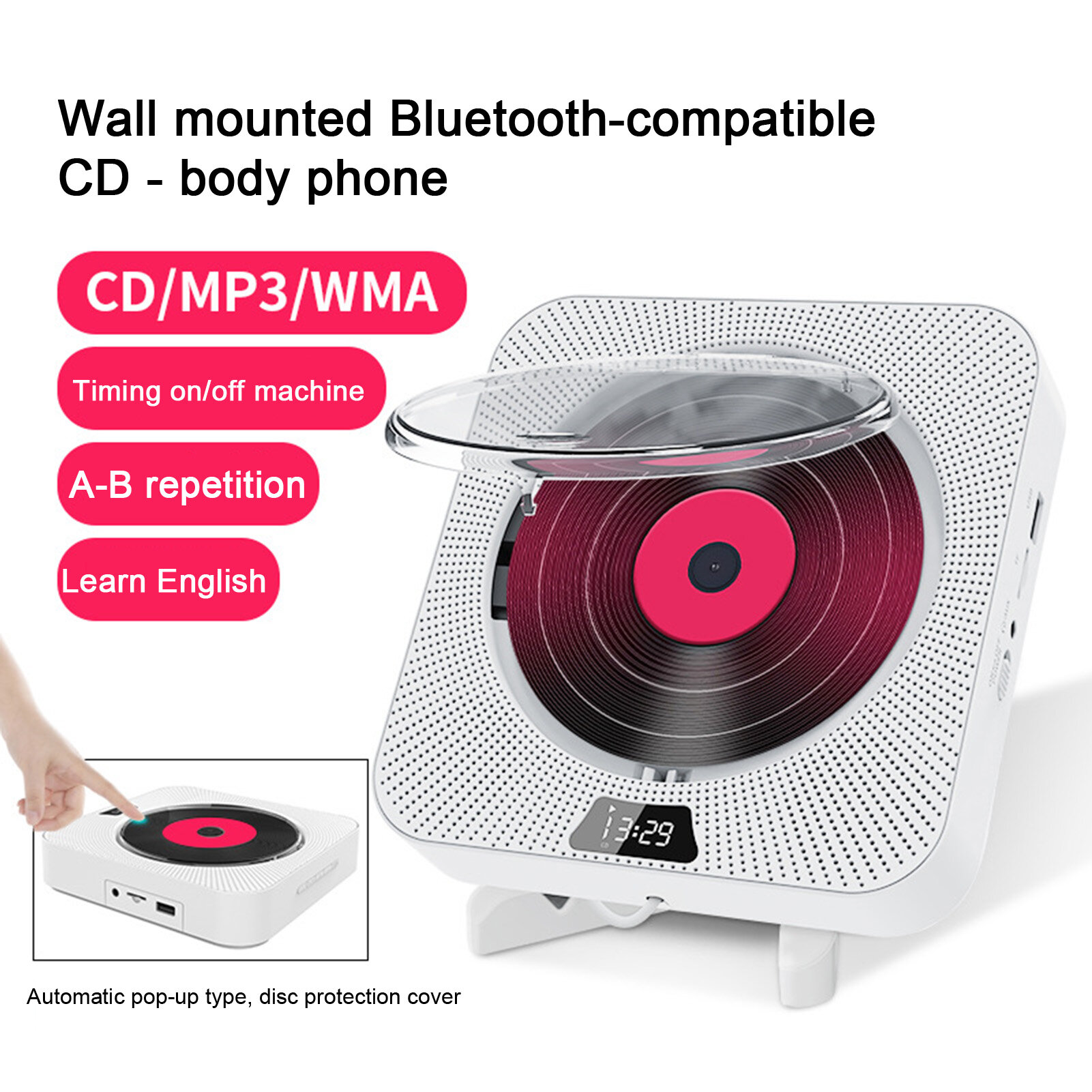 1 Set Disc Player Wall-mounted Disc /TF Repeat Built-in Bluetooth-compatible Multi-functional Disc Music Player Office Supply Learning Machines Disc