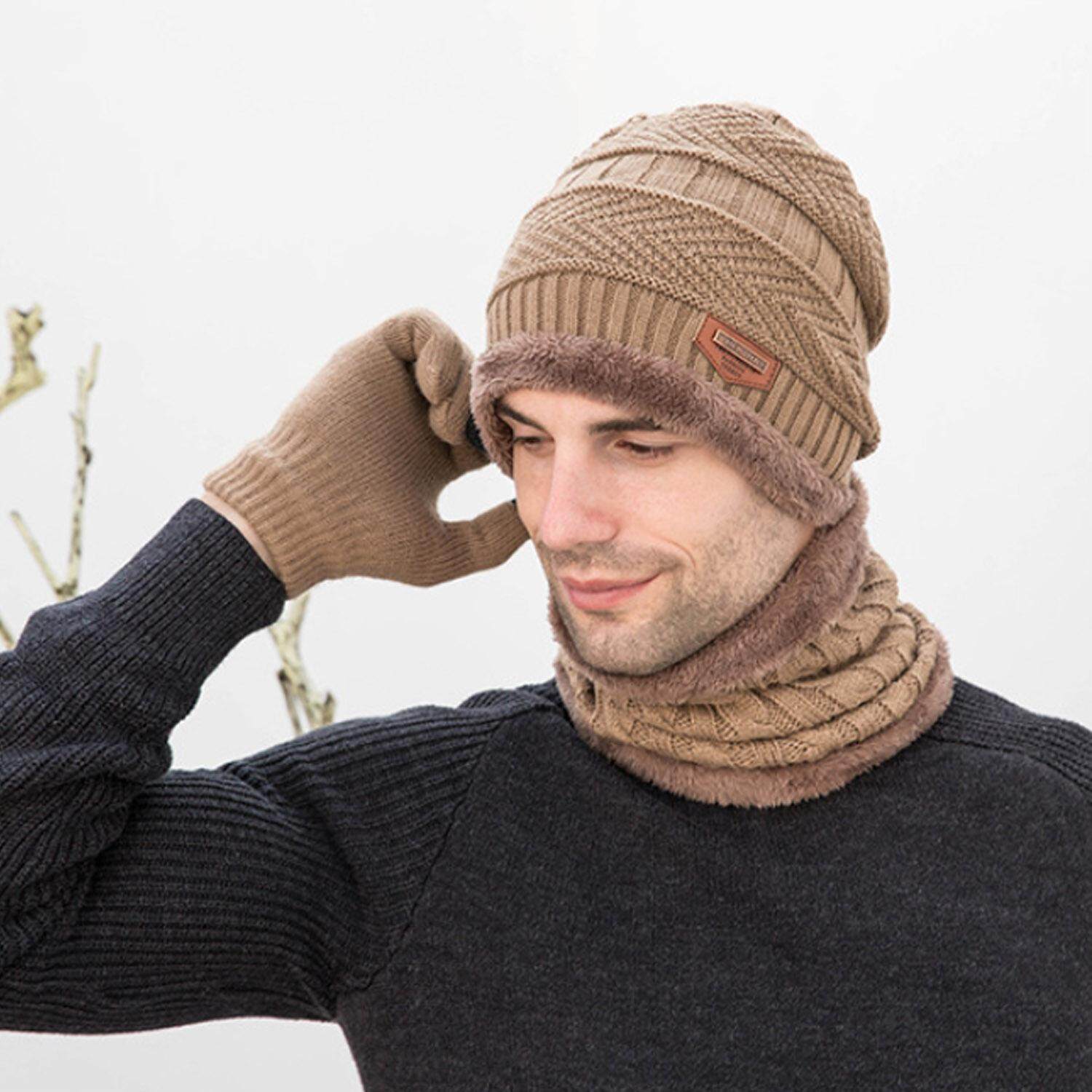 Women Men Winter Beanie Hat w// Neck Warmer Gift Set Cold Weather Fur Lined