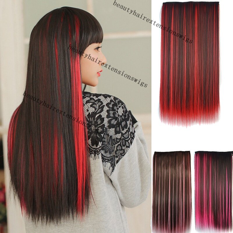 Fashion Long Straight Hair ️ Curly Hair Wig 5 Clips on The Hair Extensions  ️ Brown Highlight Pink Red Blue Green Hairpieces | Lazada