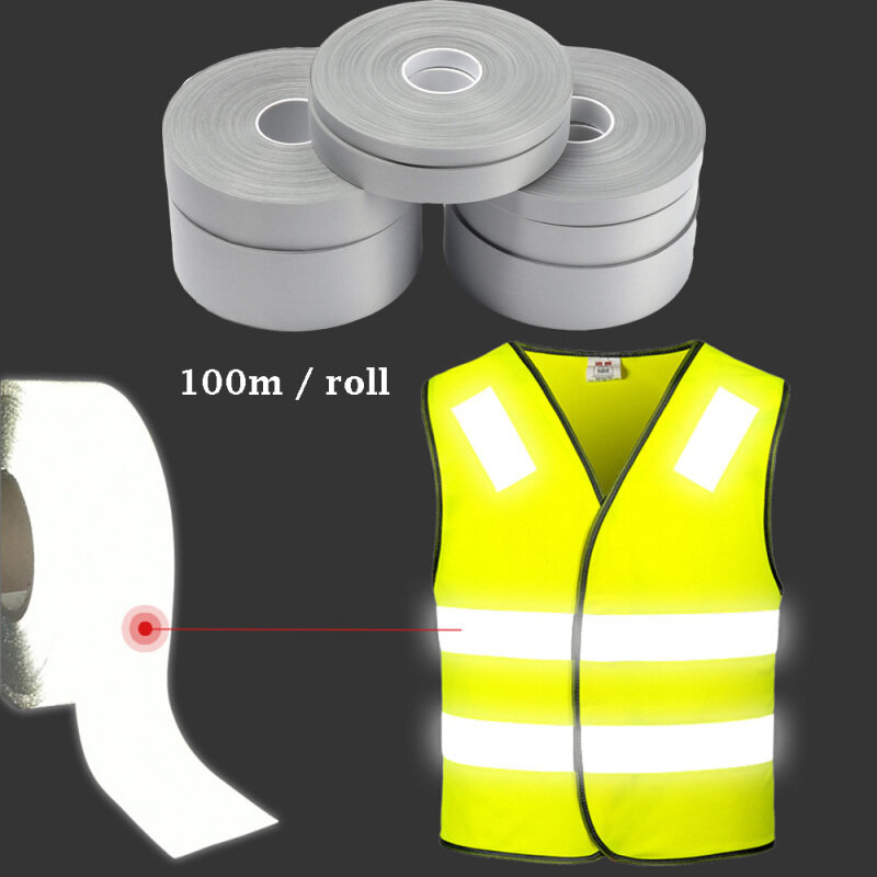 100m / roll New DIY Craft Bright Silver Fabric Warning Clothing Stickers Thermal Transfer Vinyl Film Reflective Tape