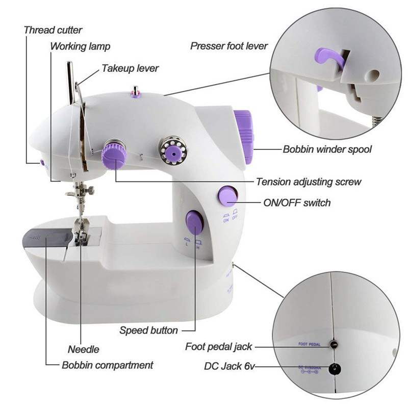 SADA Sewing machine 202A with light home electric mini small eating thick pedal sewing machine clothes car