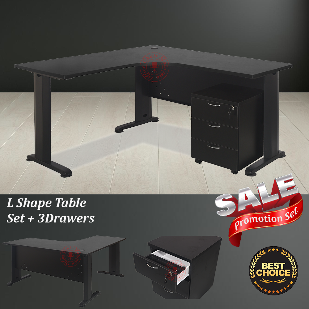 LShape Office Table with 3 Drawers / Home Office Desk / Office Table