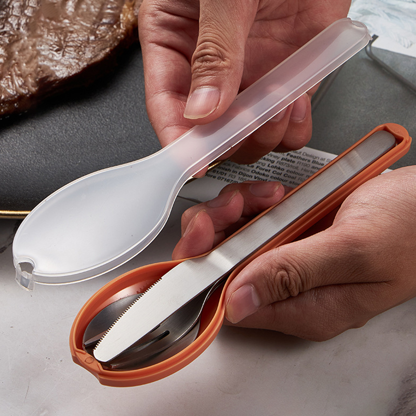 Sanwood® 1 Set Cutlery Set Rustproof Non-slip Stainless Steel Long Handle Spoon Fork Cutter Tableware Set for Camping Cutlery Set Rustproof