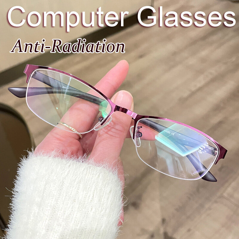 【Available Stock】Anti Radiation Half Frame Computer Glasses Anti-blue Light Eyeglasses Men Women Business Eyewear