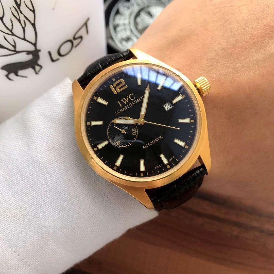 IWC_Fashion Sederhana Kasual Fungsional Klasik Hitam Panggil Hitam Dezel Baja Anti-karat Tali Kulit Badan Jam 40 Mm Tahan Air Gerakan Otomatis Jam Tangan Tanggal untuk Pria YZI30801