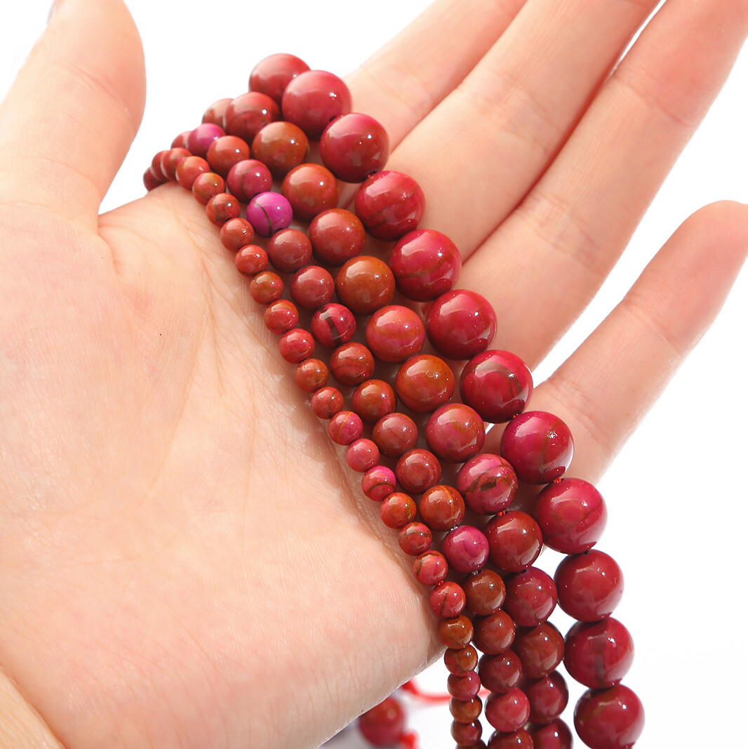 4/6/8/10/12mm Natural Stone Beads Red Jasper Loose Round Beads For Jewelry Making DIY Bracelet Necklace Earring Jewelry Accessories About 15''（38cm）