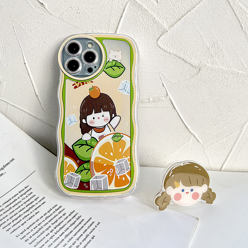 UCUC (Free 8D Holder) Phone Case For iPhone 13 Pro Max 13 mini iPhone 11 Pro Max iPhone 14 Pro Max 14 Plus iPhone 12 Pro Max 12 mini iPhone11pro Casing For Girls Soft Wavy Case Cartoon Girl Shockproof Casing