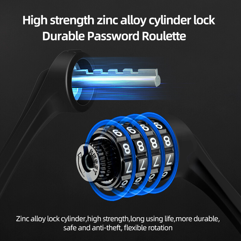 ROCKBROS Khóa Xe Đạp Silicone bọc hợp kim kẽm bền chống cắt & chống gỉ MTB xe đạp đường trường mật mã khóa chống trộm khóa an toàn