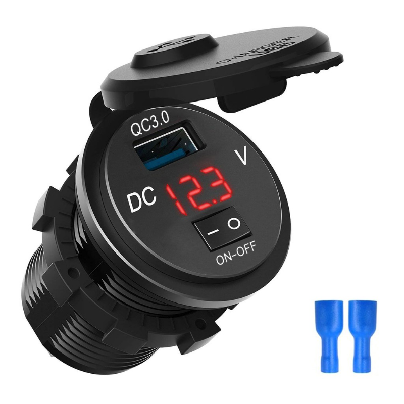 Rto qc 3.0 motorcycle boat car usb charger socket led voltmeter with on/off switch power socket adapter/ led display waterproof output for car marine motorcycle boat atv rv camper