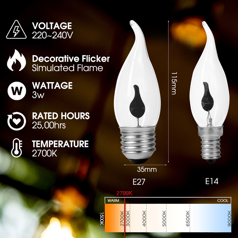 Bóng Đèn Led Edison E27 E14 Đèn Đầu Ngọn Nến Mới Lạ Trang Trí Ngọn Lửa Hiệu Ứng Nhấp Nháy Cổ Điển