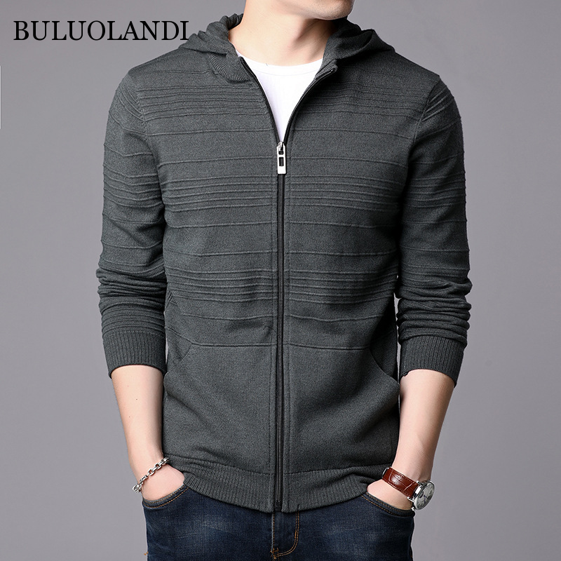 Autumn Winter New Men Cardigan Long-sleeved Knitted Middle-aged Young Casual Jacquard Men Hooded Jacket