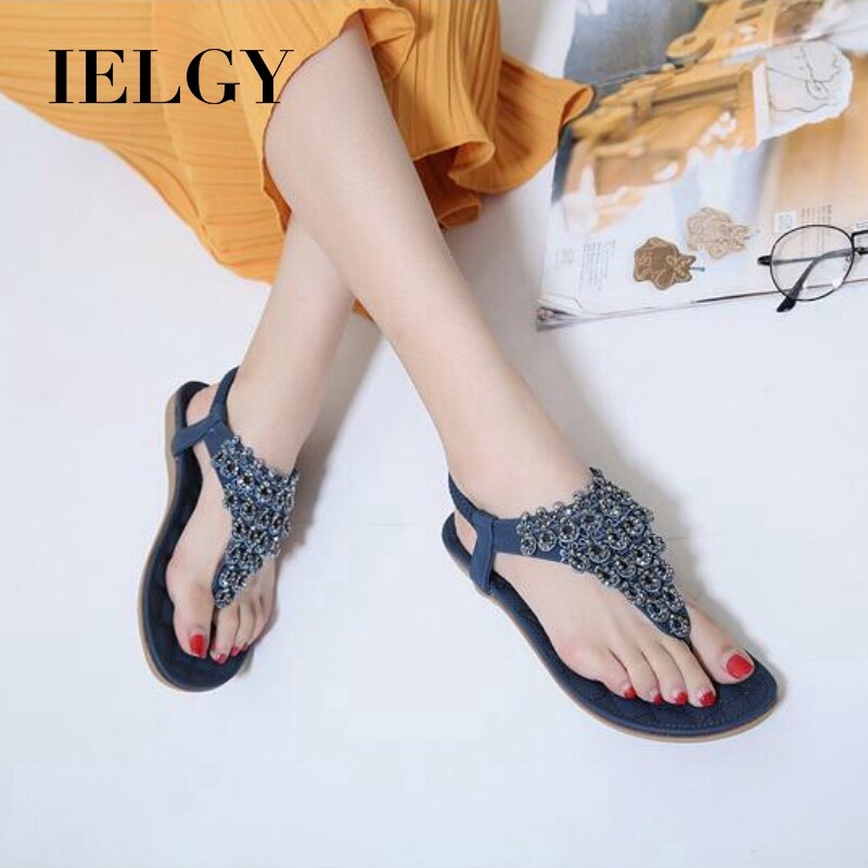 IELGY [Size35-42] women's lace rhinestone bohemia plus size elastic flat sandals