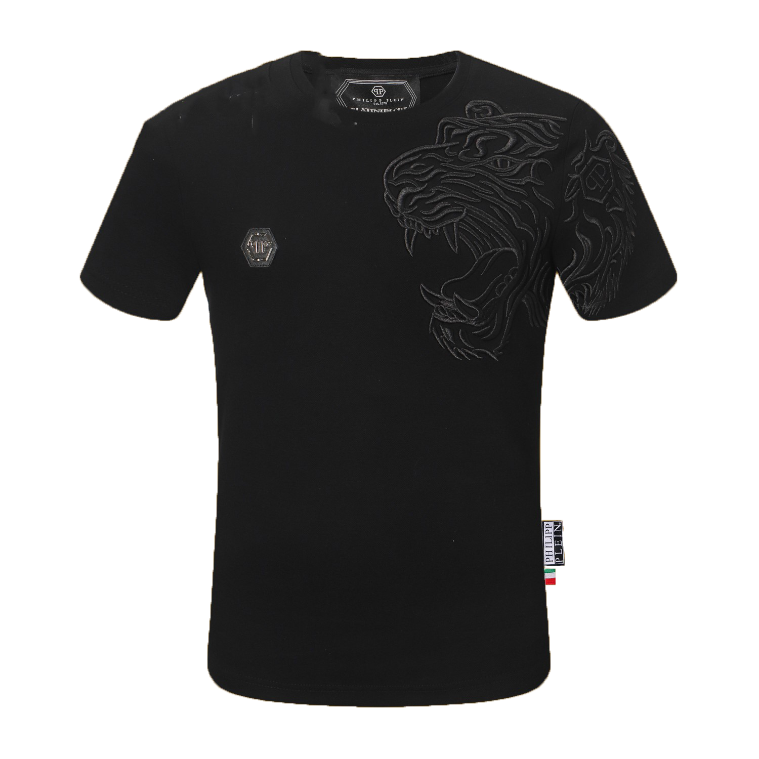 Philipp Plein T-shirt Men Short Sleeve Black T-shirt Leopard Pattern T-shirt Retro Street Wear