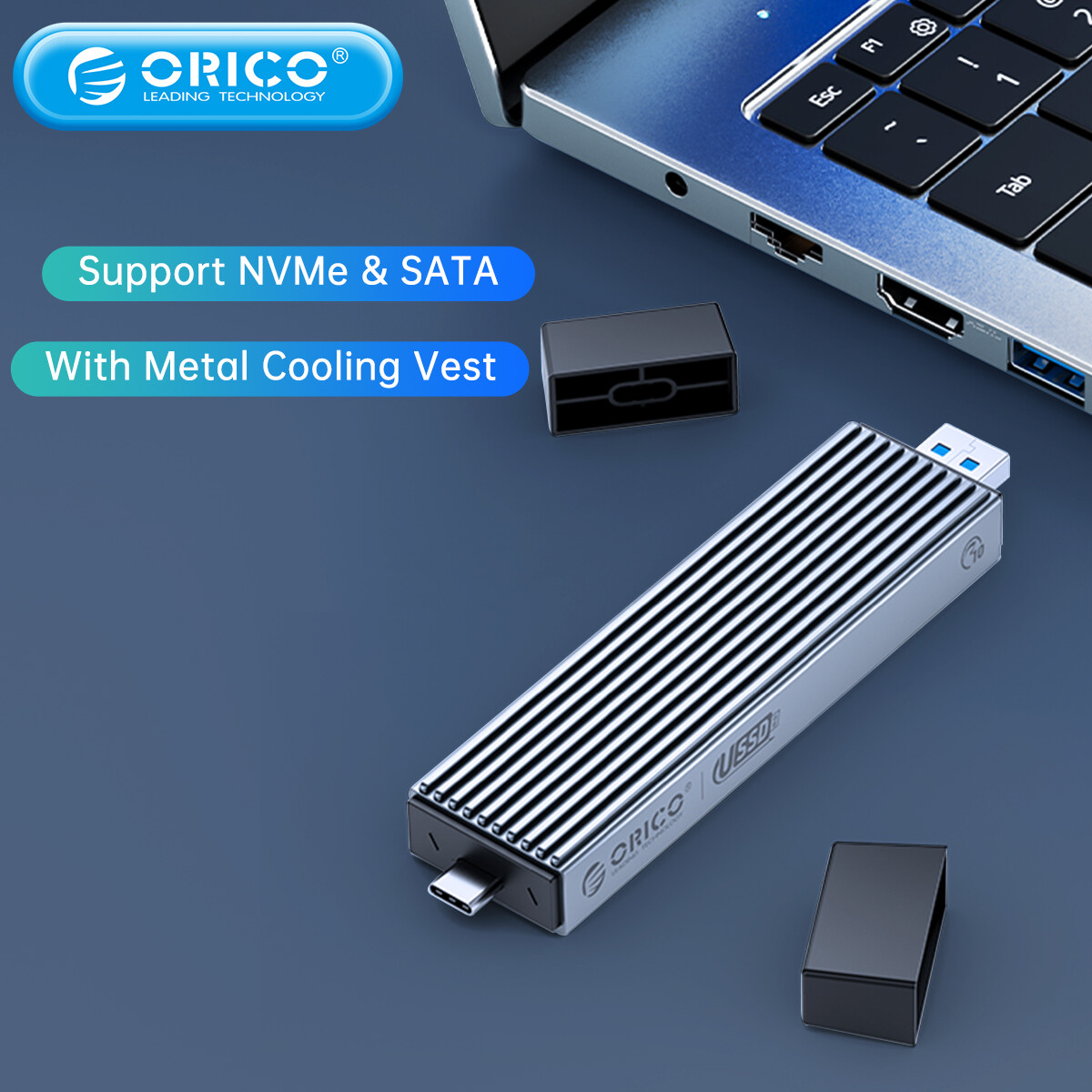 Orico 2 in 1 usb a type-c dual interface m.2 ssd case support m2 nvme m key sata ngff ssd hard disk with cooling vest
