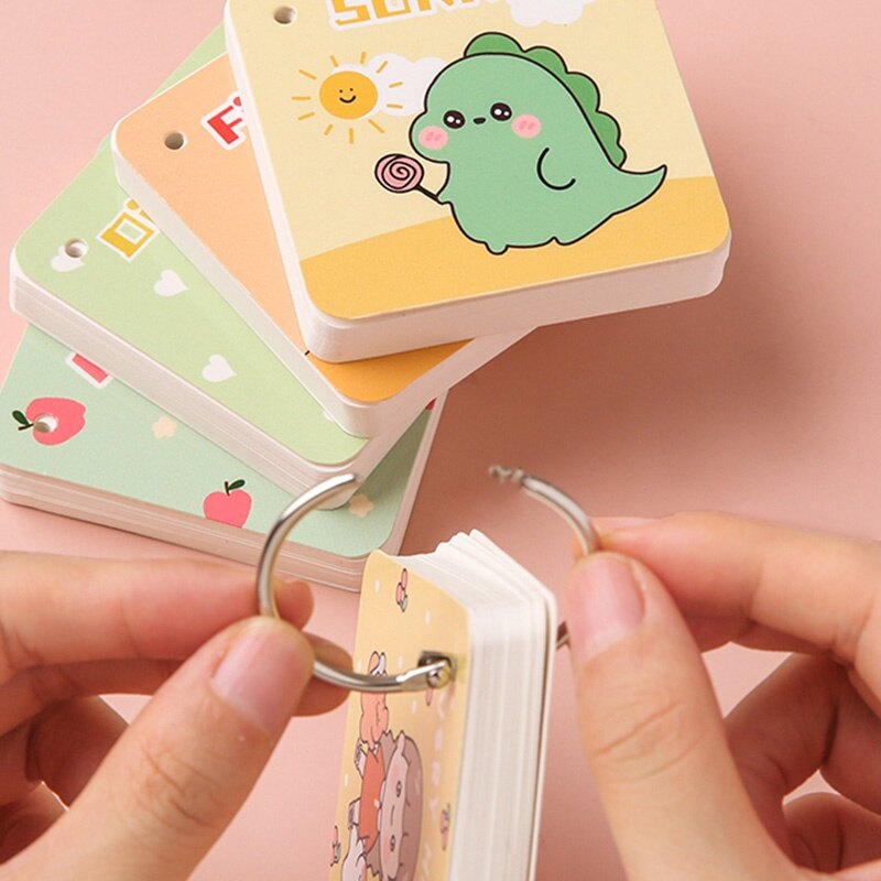 80 Sheets Creative Blank Words Card with Ring Student Cute Cartoon Pocket Card Book