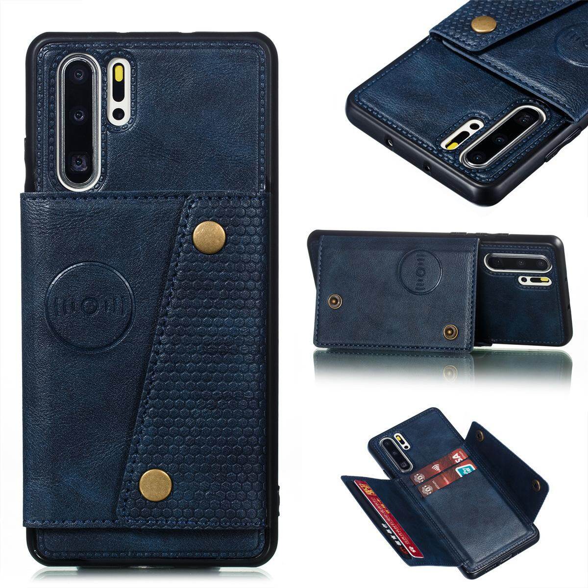 Cho Huawei p30pro da trường hợp nhiều Folio lật Bìa Wallet trở lại trường hợp vỏ, có thể làm việc với gắn trên xe hơi, ẩn thẻ tín dụng ID khe giữ, retro nút kim loại clasp, đứng hỗ trợ