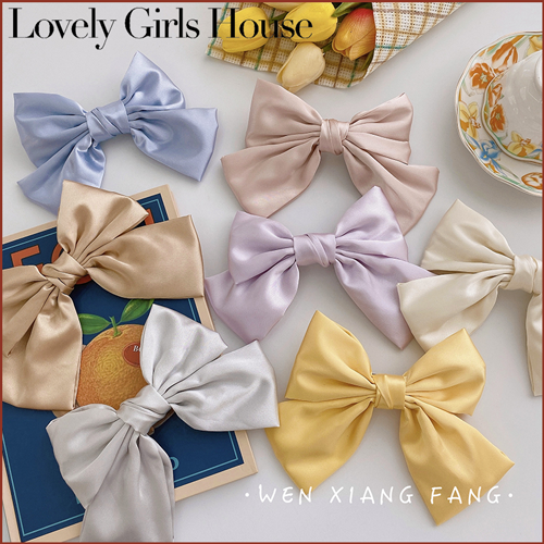 【♡Lovely girls house♡】Korean temperament satin big bow hairpin French girl top hair clip spring clip back head hairpin net red headdress