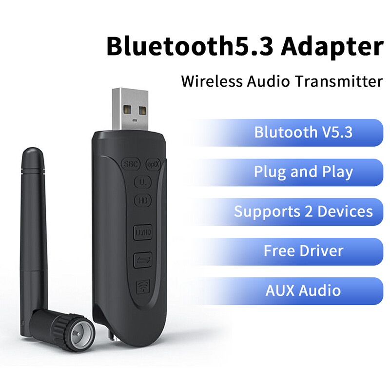 VAORLO Bộ Chuyển Đổi USB Bluetooth Qualcomm QCC3056 Bộ Phát Âm Thanh Không Dây BT 5.3 Bộ Chuyển Đổi Máy Tính Độ Trễ Thấp Có Mic 3.5Mm AUX RAC AptX HD LL Thích Ứng Cho Máy Vi Tính T V
