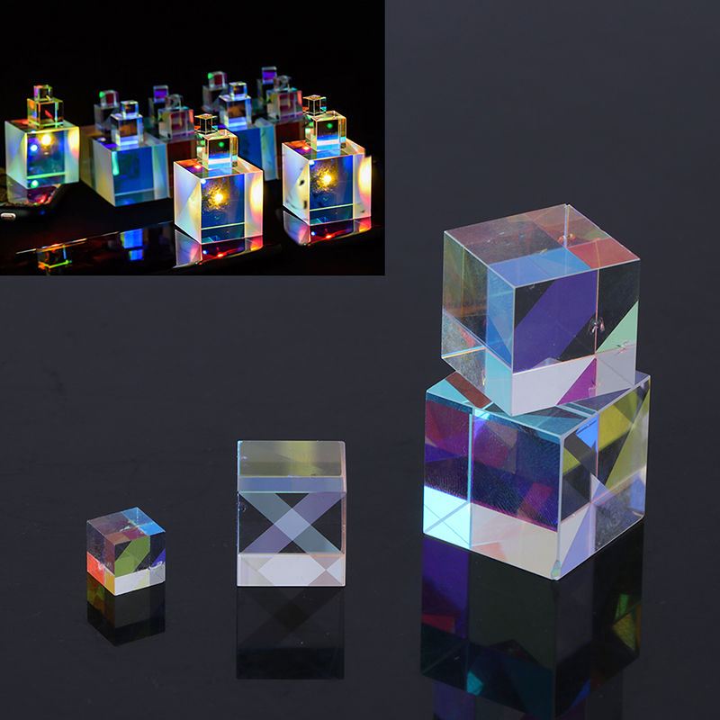 15-23mm RGB Crystal Cube Prism - Rainbow Dichroic Polyhedron For Photography & Light Effects